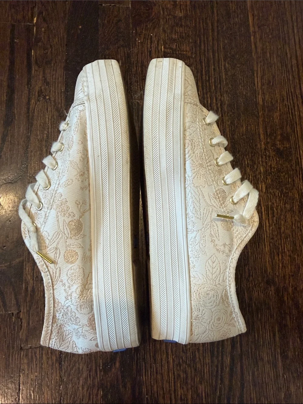 Keds White/Cream Gold Lace-Pattern Platform Sneakers